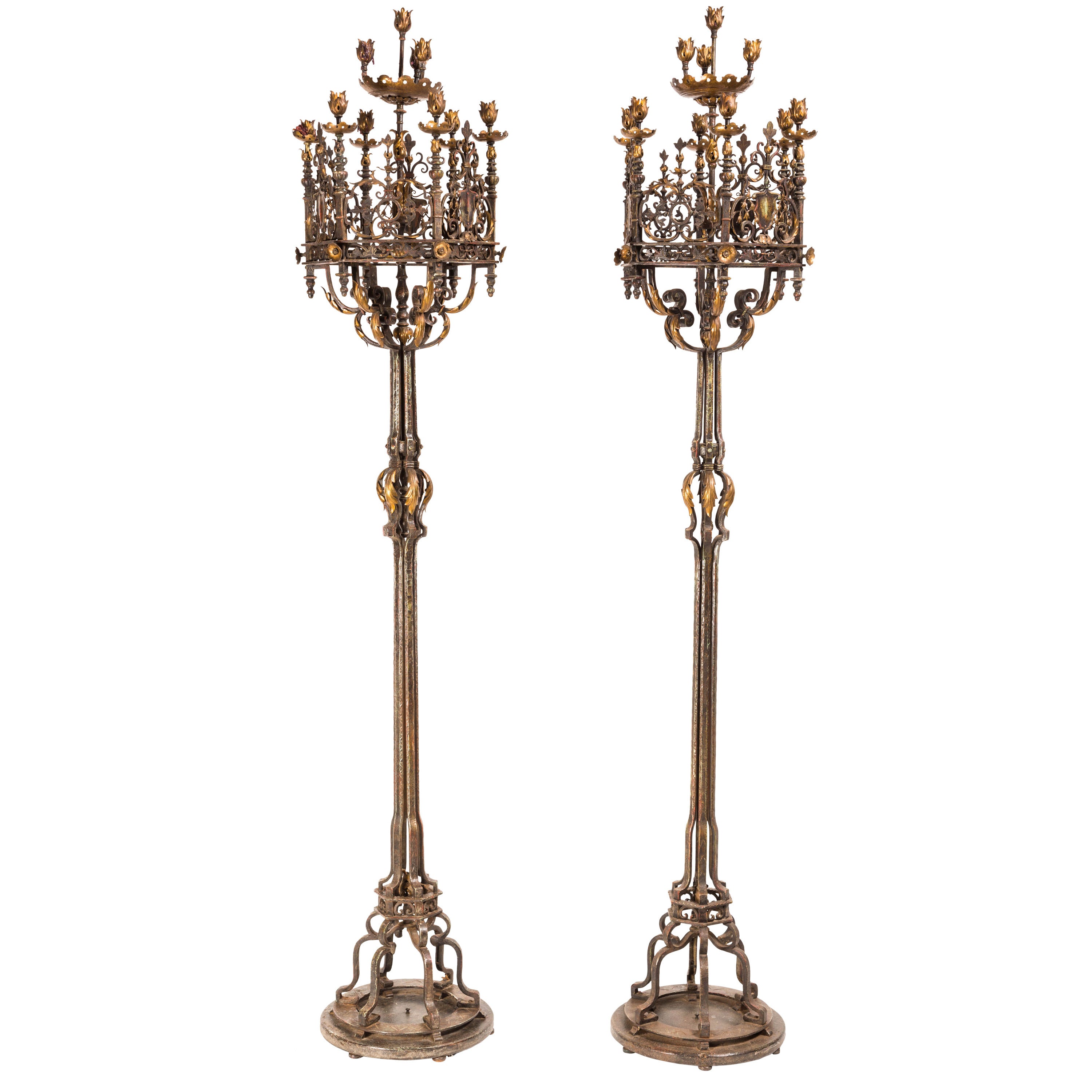 Candelabras,  Grand Scale Iron and  Bronze Torcheres  For Sale