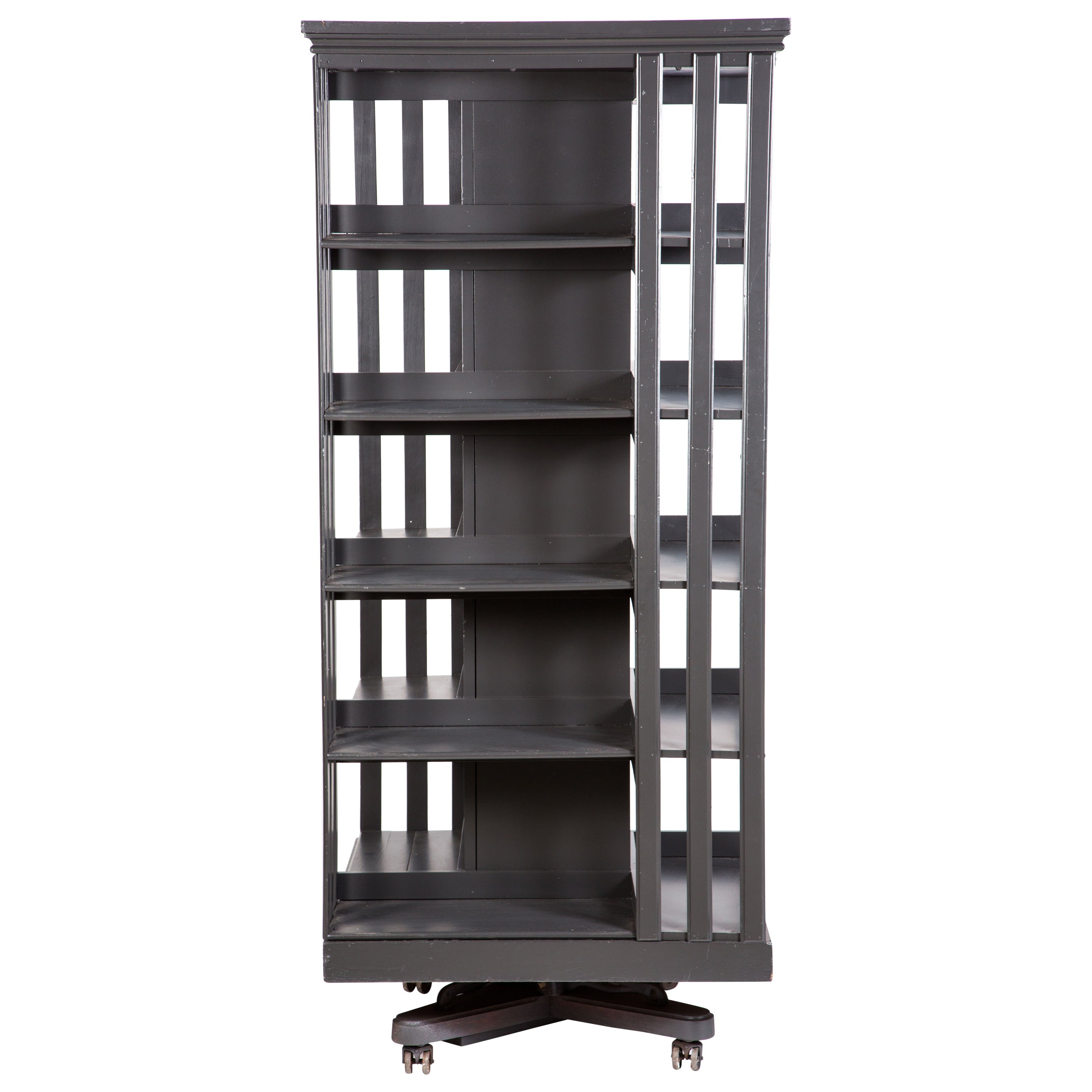 Tall Painted Gray Oak Library Stand For Sale