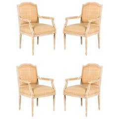Four Armchairs Upholstered in Linen Silk