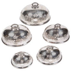 19th c. Five Piece Set Graduated Victorian Sheffield Silver Dome Covers
