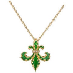 14k Enamel  Fleu de Lis Pendant Necklace
