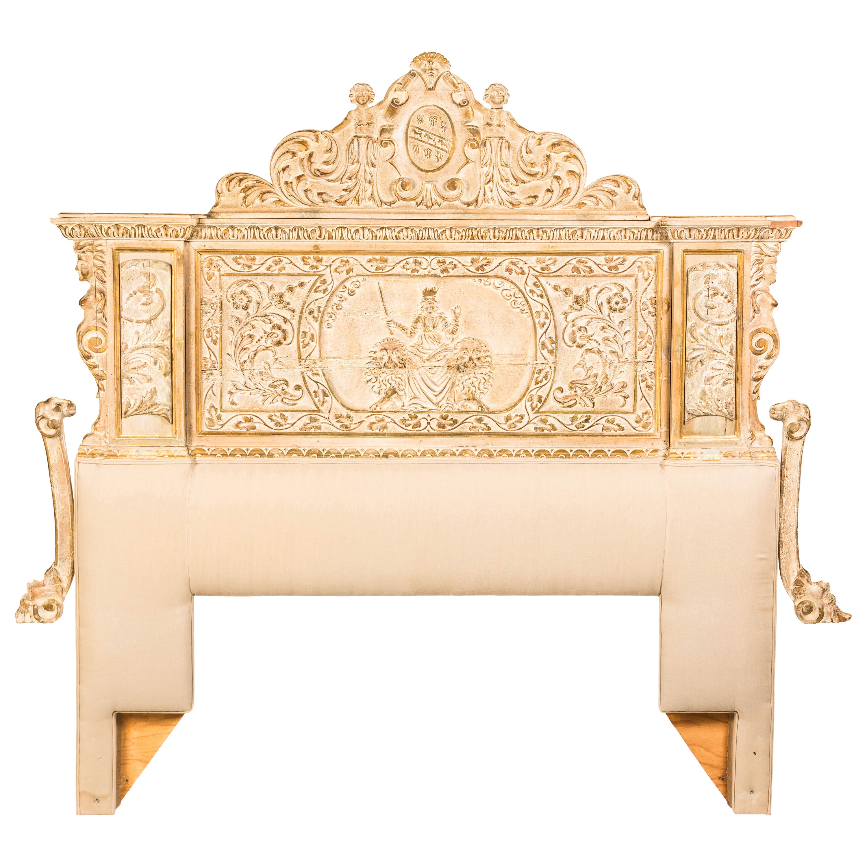 19th Century Italian Carved Panel King Headboard