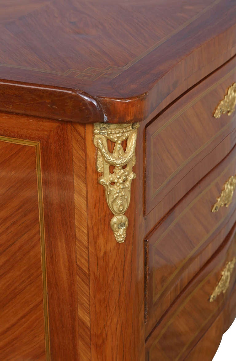 Circa 1890 Tulipwood Inlaid Marquetry Three Drawer Commode Side Table For Sale 1