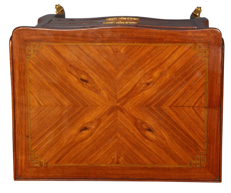 19th Century Circa 1890 Tulipwood Inlaid Marquetry Three Drawer Commode Side Table For Sale