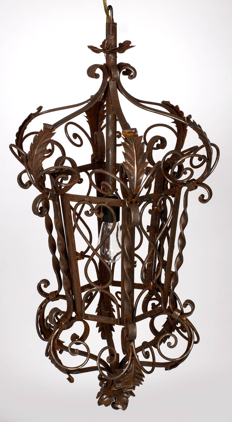 1920s Wrought Iron Lantern Pendant Chandelier For Sale at 1stdibs 1920s Wrought Iron Lantern Pendant Chandelier For Sale at 1stdibs