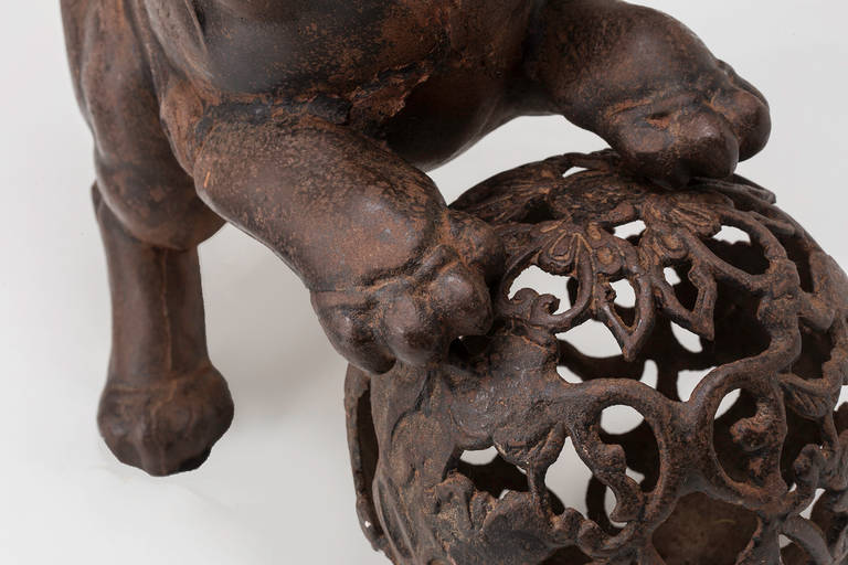 Japanese Iron Foo Dog or Lion Censer, circa 1900 In Excellent Condition In Summerland, CA