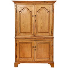 Georgian Pine Deux Corps Linen, Wardrobe or Bar Cabinet