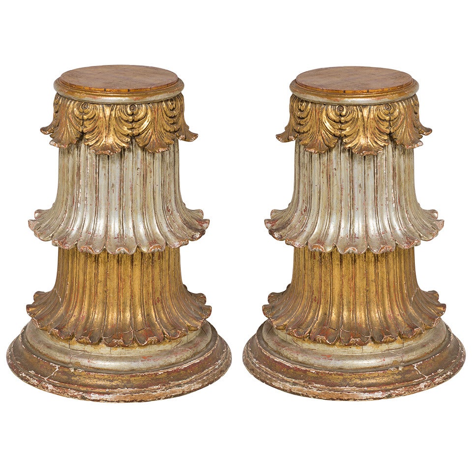Italian Carved Wood 
Gilt Pedestal Stands