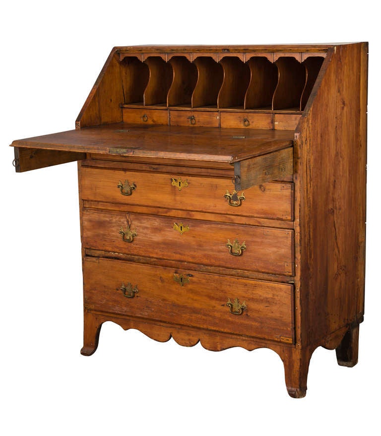 19th c. French Hand Made Pine Secretary Desk In Excellent Condition In Summerland, CA