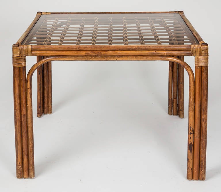 Bamboo Game Table & 4Chairs Set In Excellent Condition In Summerland, CA