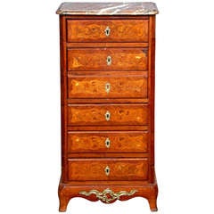 Italian Marquetry Marble Top Chest of Drawers