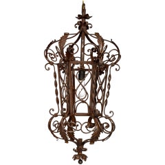 1920s Wrought Iron Lantern Pendant Chandelier