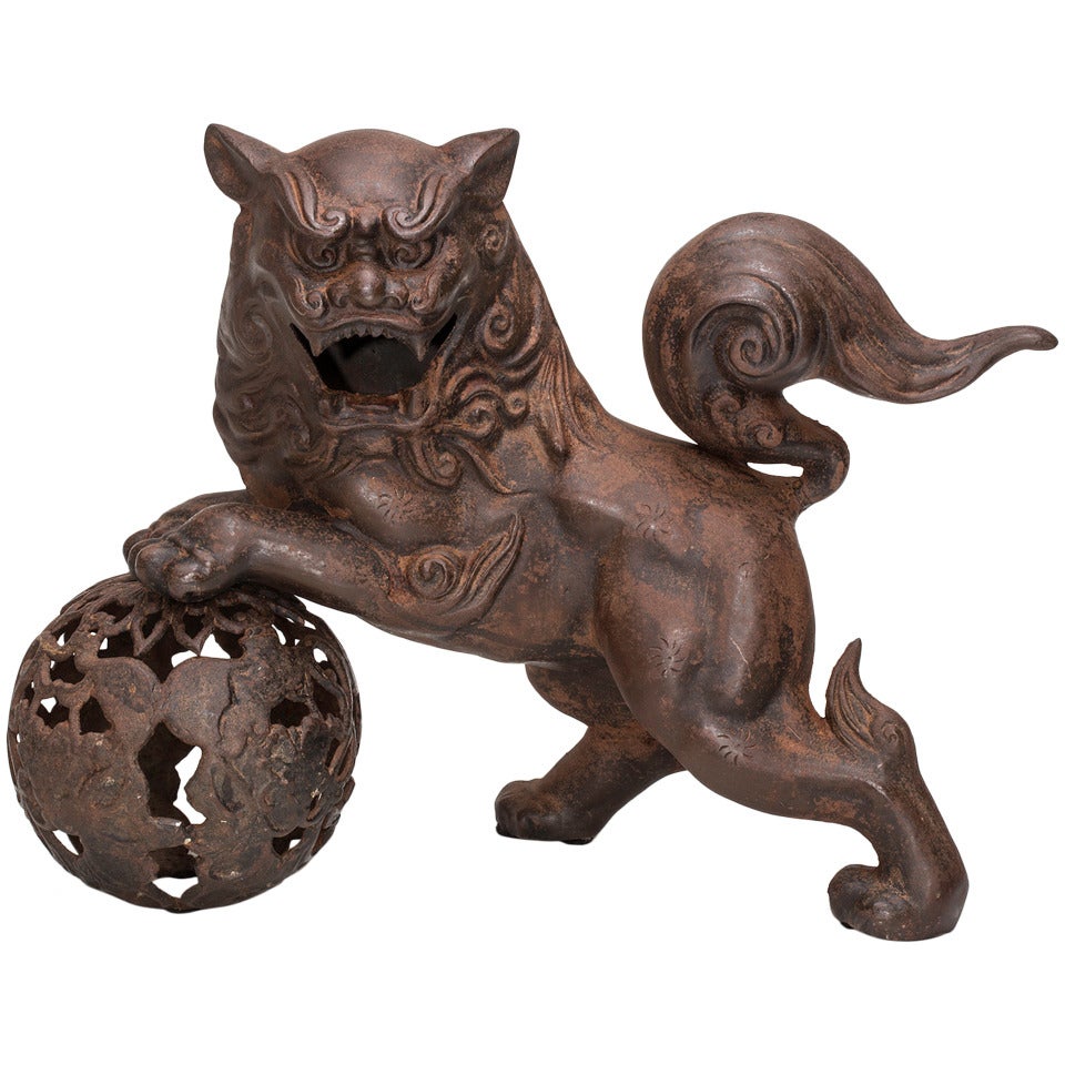 Japanese Iron Foo Dog or Lion Censer, circa 1900