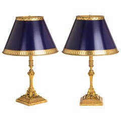 19th Century Pairs of French Gilt Candlestick Lamps