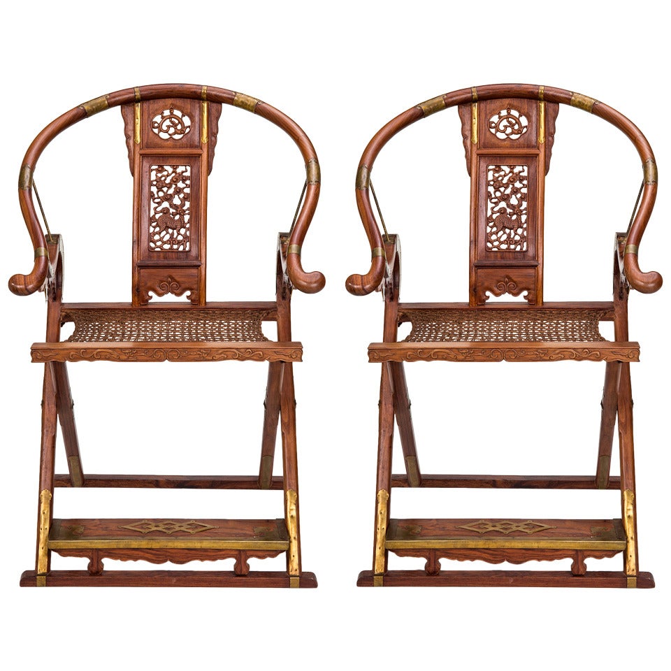 Pair of Chinese Folding Throne Chairs, circa 1900s