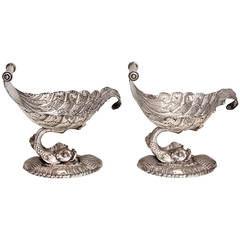 Antique Pair of Silver Plate Dolphine Sauce Boats