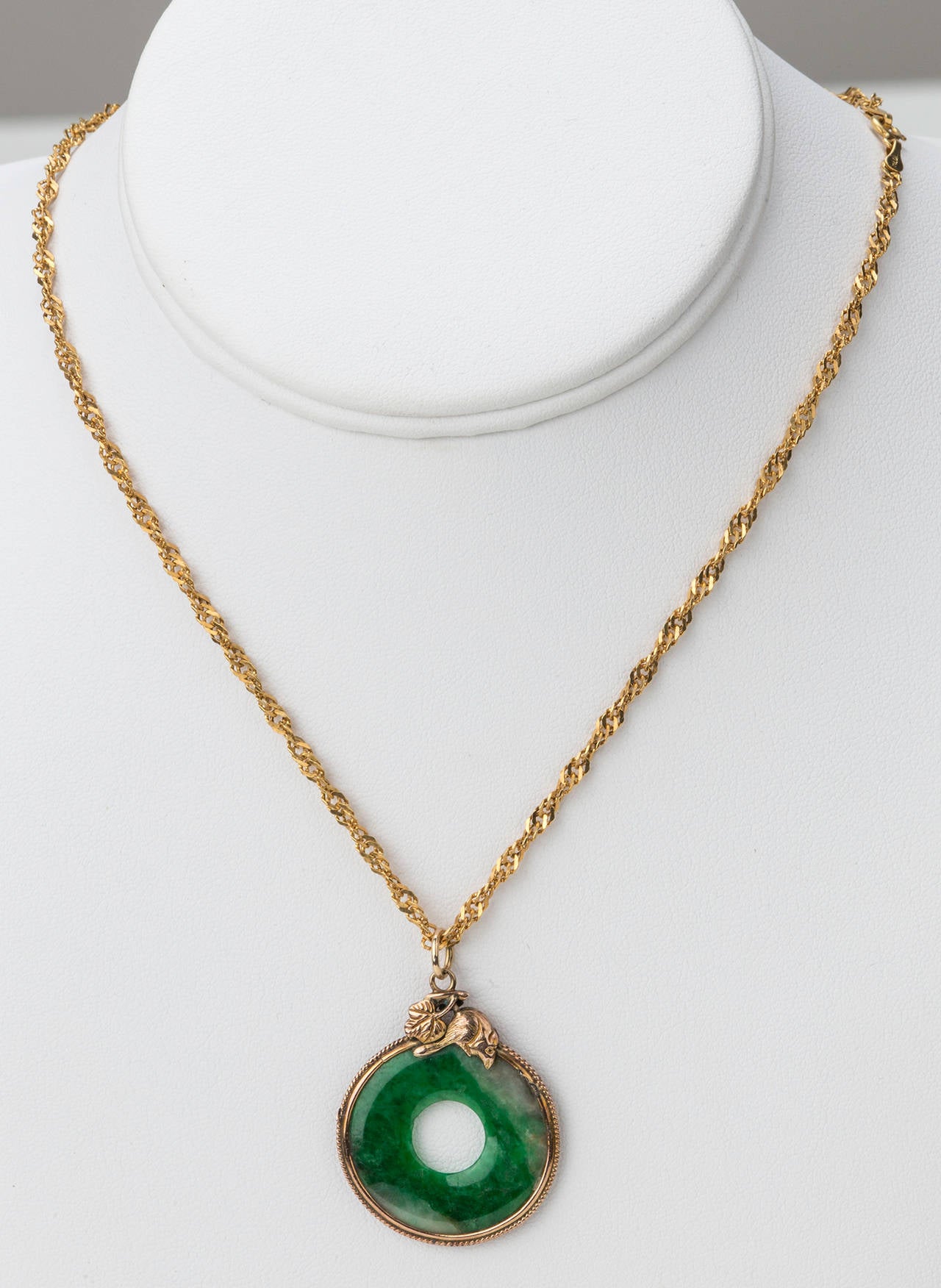 Mid-20th Century Chinese Rat and Jade Pendant Necklace