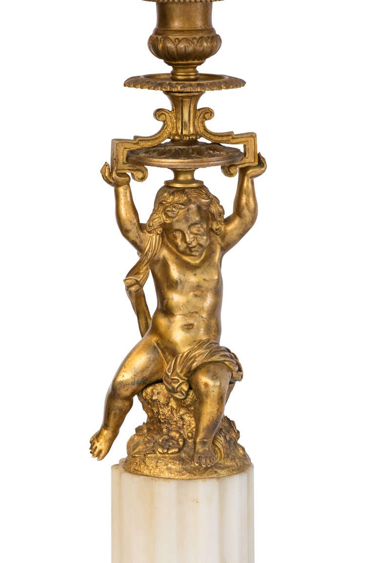 Pair of Bronze Dore Cherub Lamps