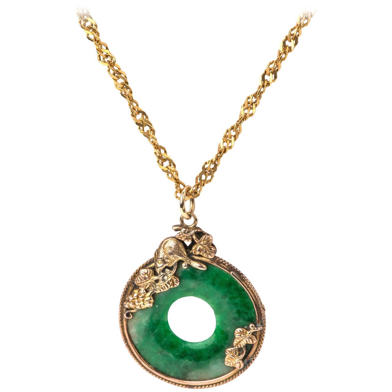 Chinese Rat and Jade Pendant Necklace