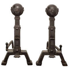 Grand Scale Cannon Ball Iron Andirons