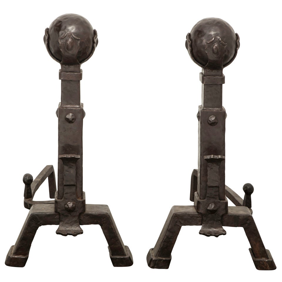 Grand Scale Cannon Ball Iron Andirons