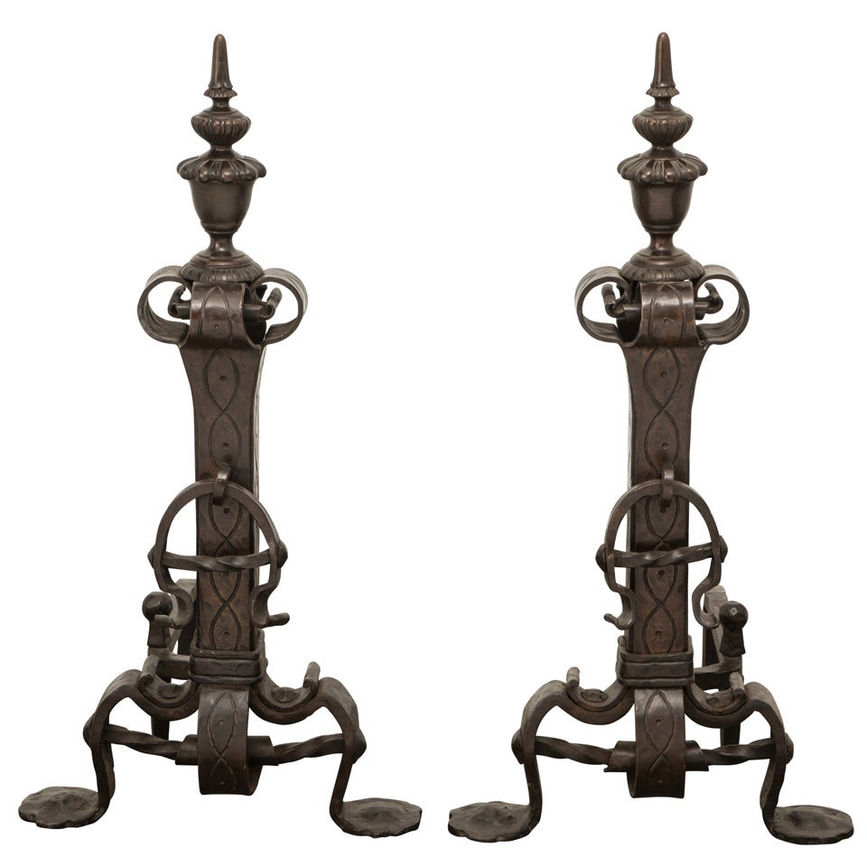 Grand Scale Antique Iron Andirons