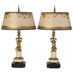 Pair of Bronze Dore Cherub Lamps