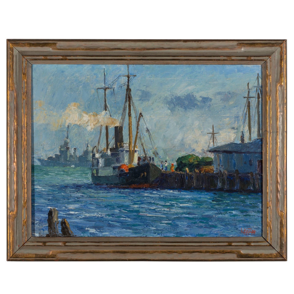 Painting by L. Krupp '39  "Harbor Ships"  For Sale