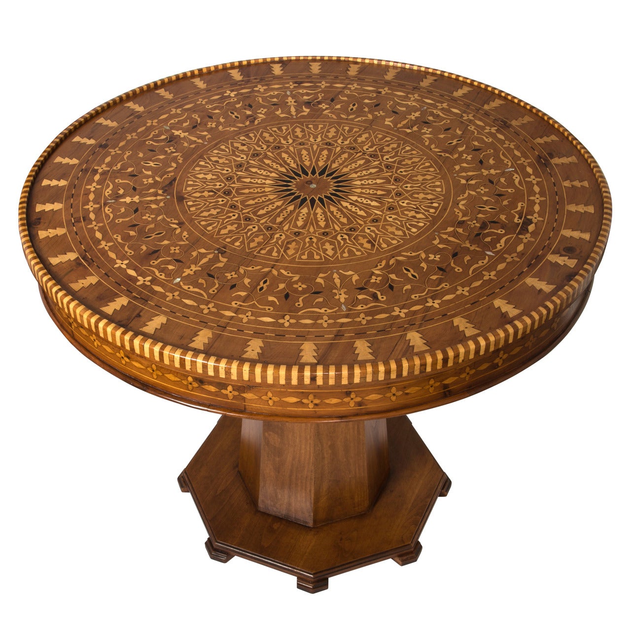 Round Moroccan  Marquetry Pedestal Dining Table