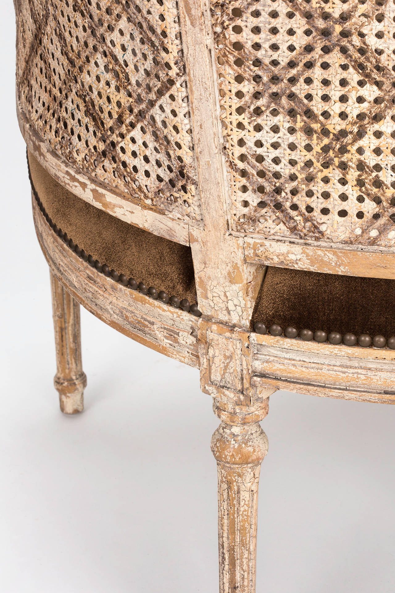 Upholstery French Cane Back Barrel Chair