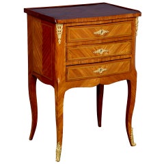 Circa 1890 Tulipwood Inlaid Marquetry Three Drawer Commode Side Table