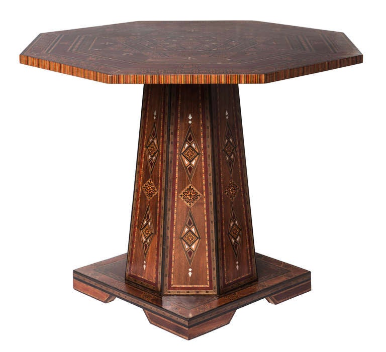 Inlay Octagon Round Marquetry Moroccan Pedestal Table