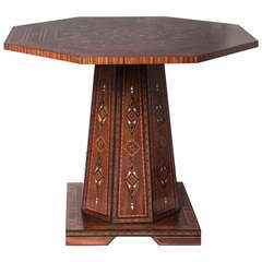 Octagon Round Marquetry Moroccan Pedestal Table