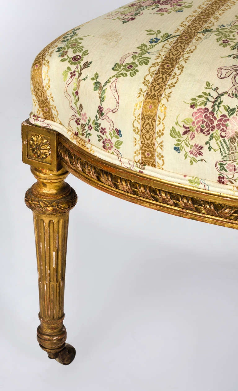 19th Century Pair of Louis XVI Style French Gilt Upholstered Chairs 3