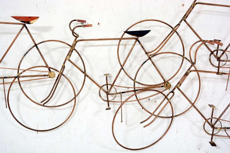 Brass Curtis Jere Bikes Wall Sculpture