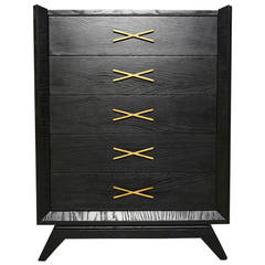 Vintage Ebonized Highboy In The Manner of Paul Frankl.