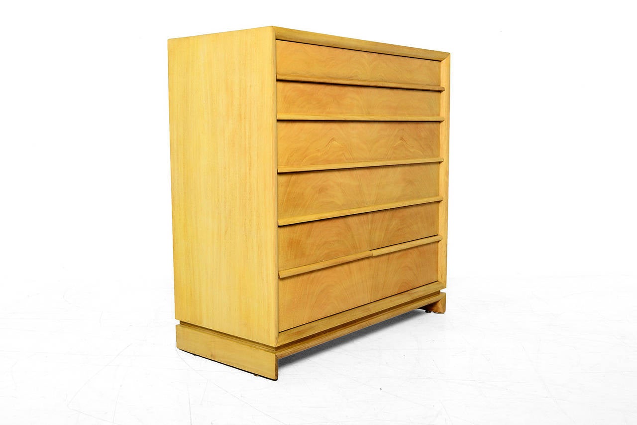 Mid-Century Modern Bleached Mahogany Highboy / Gentleman's Chest of Drawers by Red Lion