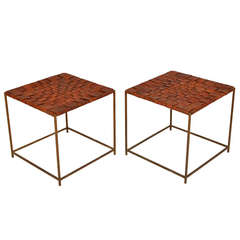 Pair of Leather & Iron Stools