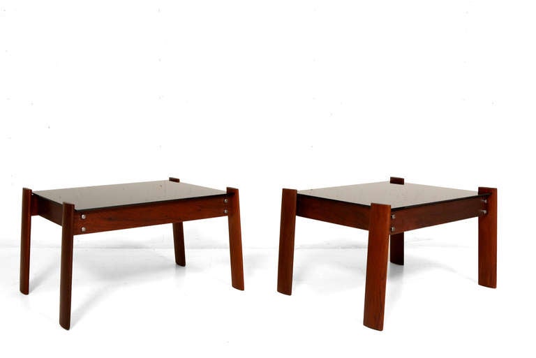 For your consideration a pair of side table by Percival Lafer.

Solid jacaranda rosewood with new smoke glass top.