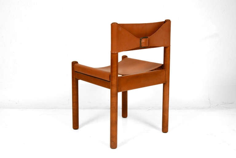 Leather & Wood Dining Chairs In Fair Condition In Chula Vista, CA