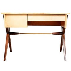 Vintage Decorative Desk in Parchment and Walnut by Baumritter, New York