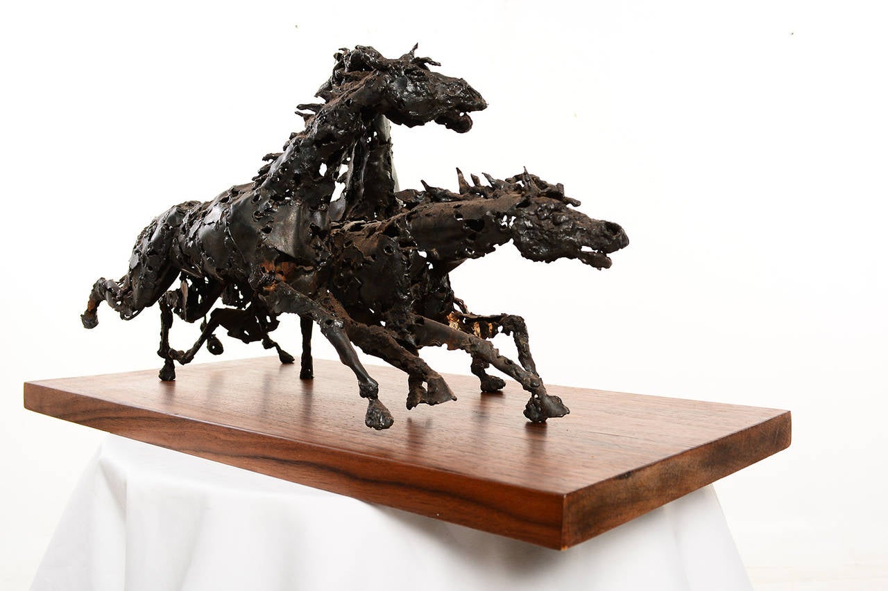 Brutalist Running Horses Sculpture For Sale at 1stdibs