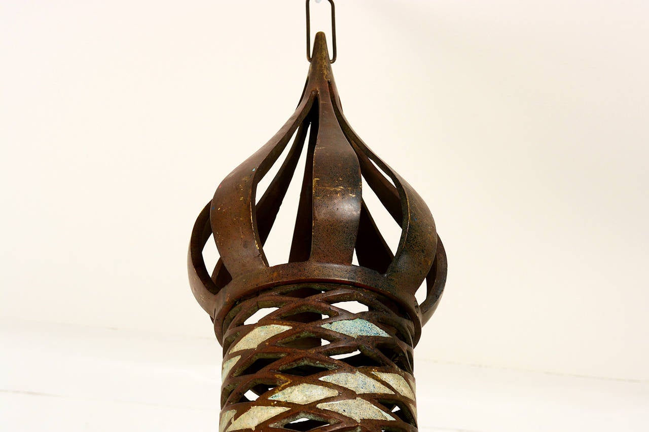 Mid-Century Modern Mid Century Mexican Modernist Pepe Mendoza Hanging Lamps Bronze & Malachite