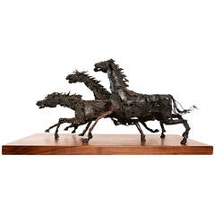 Brutalist Running Horses Sculpture