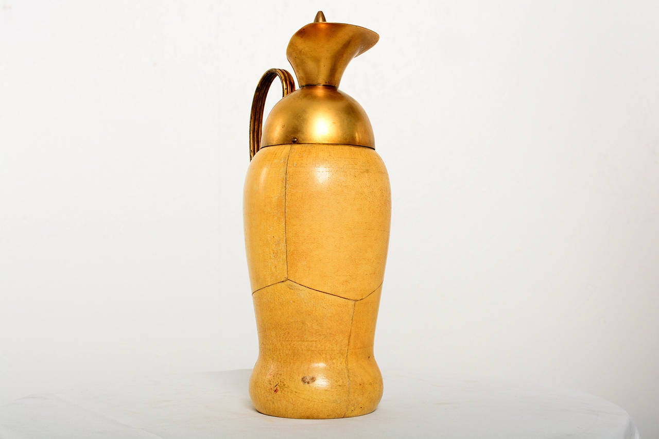 Mid-20th Century Aldo Tura Parchment and Brass Pitcher