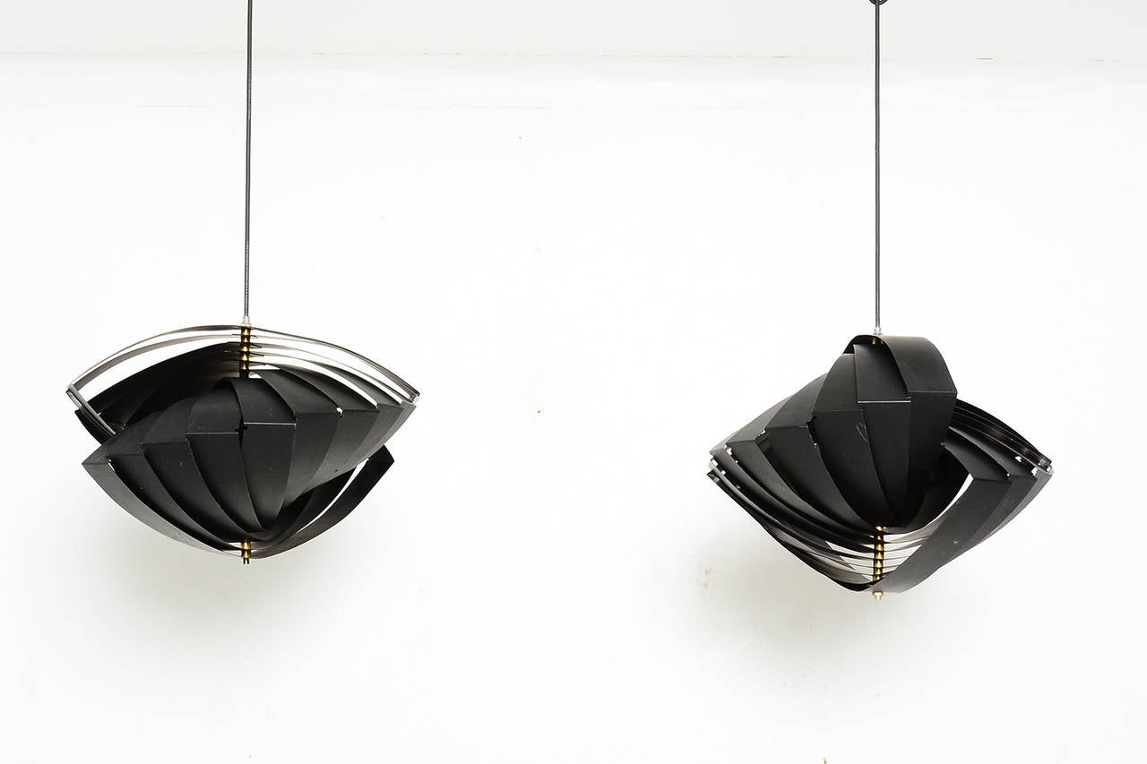 For your consideration a pair of hard to find hanging fixtures designed by Louis Weisdorf for LYFA. 

Black on black.

Fixtures hanging from a electric cord.