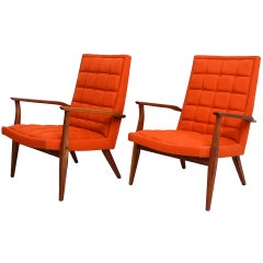 Pair of Walnut Lounge Arm Chairs by Milo Baughman