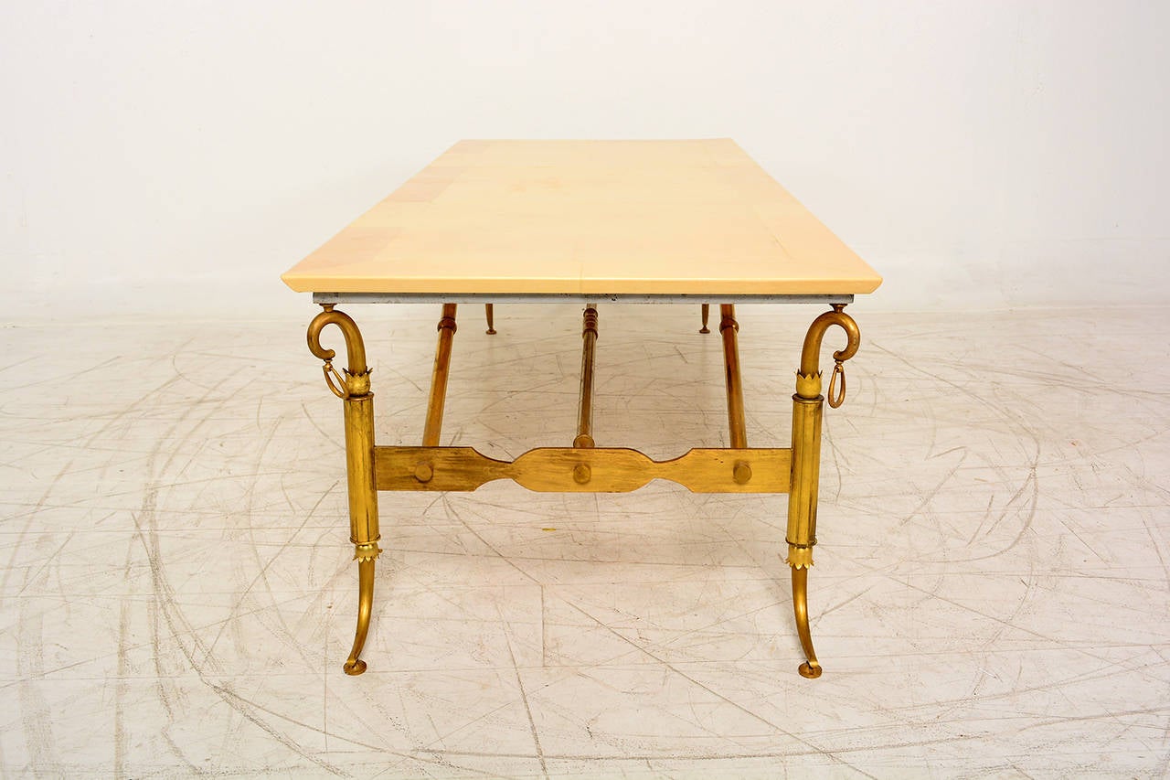Arturo Pani Parchment and Brass Coffee Table In Excellent Condition In Chula Vista, CA