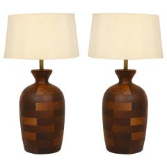 Pair of Mid Century Modern Walnut Table Lamps