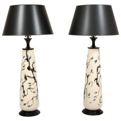 Mid Century Pair of Oriental Table Lamps